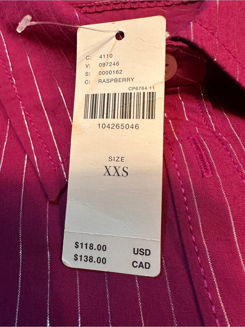 NWT Maeve Shrunken Bennett Metallic Striped Raspberry Button-Up - Picture 4 of 10